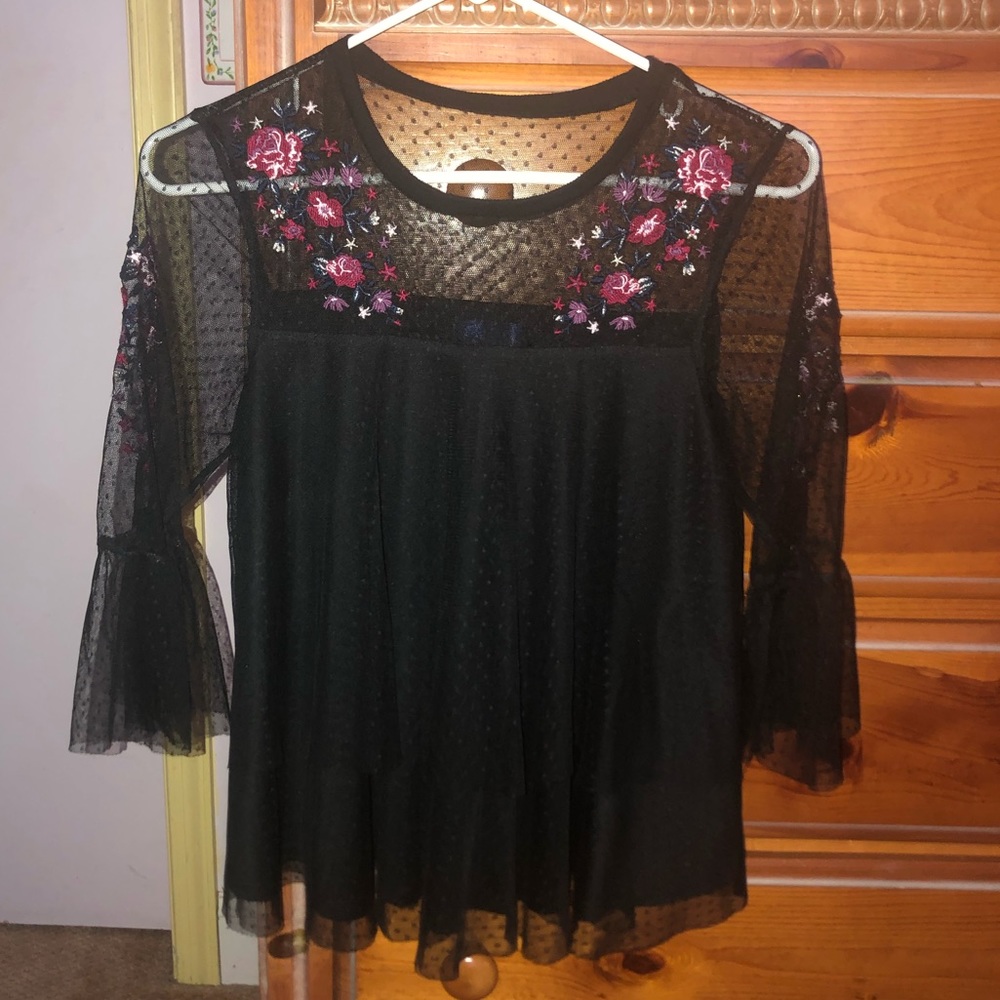Mesh and Embroidered Layered Francesca’s Top